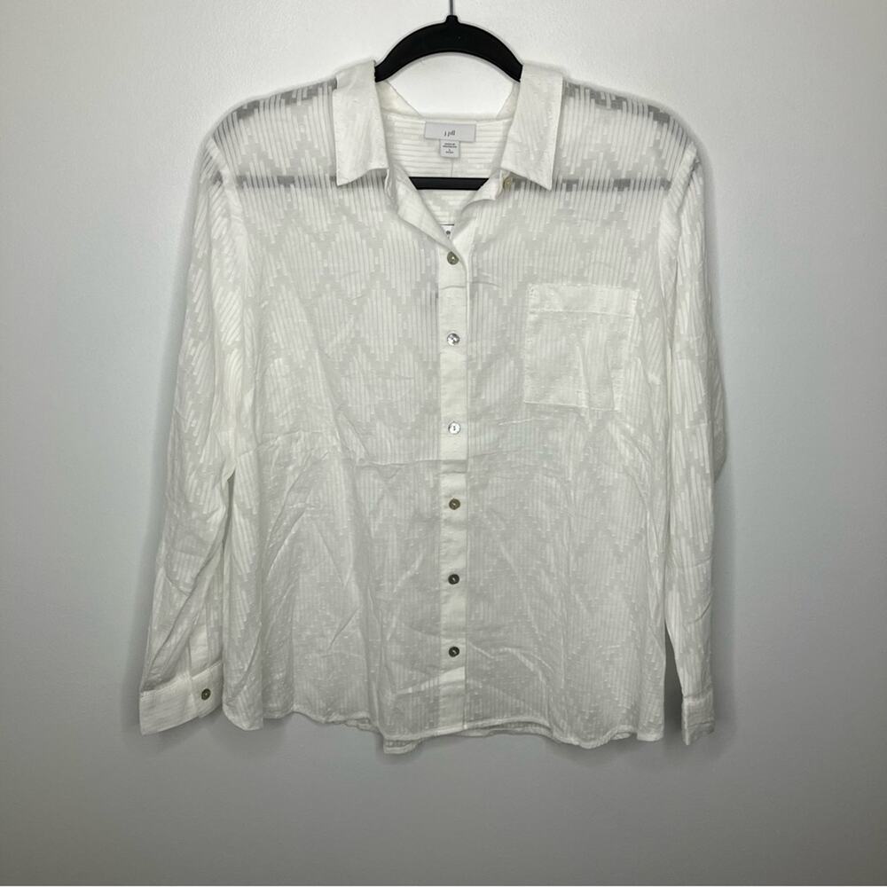 NWT J. JILL One Pocket Shirred Back Shirt White Large LP Petite